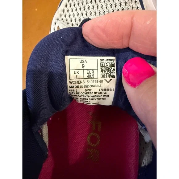 Saucony Ride 15 Running Shoes Womens 9 Grey Navy Gold S10729-40 Excellent PWRRUN - Picture 2 of 9